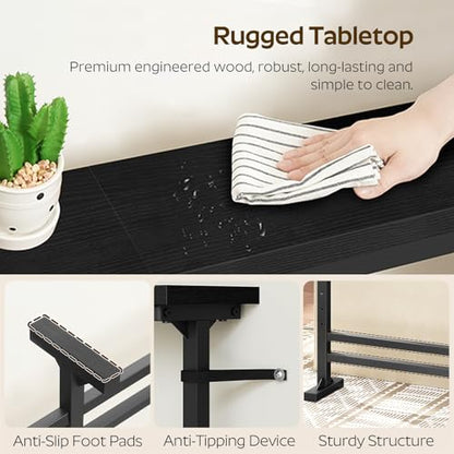 YATINEY 78.7" Console Table with Adjustable Height (27.6"-35.4") and Power Outlet, Skinny Behind Couch Table, Narrow Long Sofa Table for Living Room, Hallway, Entryway, Black CT09UBB - color: Black, size: 78.7"L x 5.9"W x 27.6-35.4"H