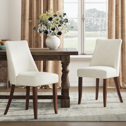 COLAMY Upholstered Dining Chairs Set of 2, Mid Century Modern Kitchen Chairs with Back, Farmhouse Fabric Side Dining Room Chairs with Wood Legs for Dining Room Restaurant, Beige - color: Beige, size: Set of 2