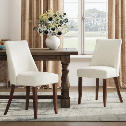 COLAMY Upholstered Dining Chairs Set of 2, Mid Century Modern Kitchen Chairs with Back, Farmhouse Fabric Side Dining Room Chairs with Wood Legs for Dining Room Restaurant, Beige - color: Beige, size: Set of 2