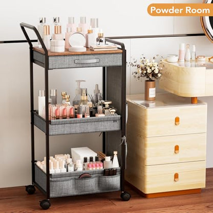 BBLIKE 3-Tier Diaper Caddy Organizer - Rolling Utility Baby Cart with Drawer and Side Pockets for Nursery and Baby Essentials, Multi-Function Cart for Bedroom and Bathroom, Gray - style: Drawer-Grey