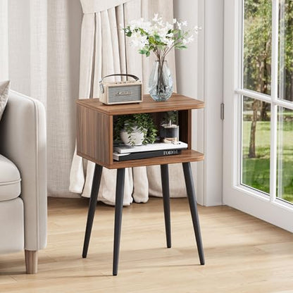 Nightstand Set of 2, Small Bed Side Table for Small Spaces, Mid Century Modern Nightstand End Table with Open Storage, Side Table for Bedroom Living Room, Walnut Brown MLBZ20R-2 - color: Walnut Brown