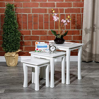 DTY Indoor Living 3-Piece Nesting Tables - Wooden Table Set of 3 for Living Room - Stackable Tables with Sleek White Finish for Stylish and Space-Saving Home Furniture - color: Boulder Design/White Finish