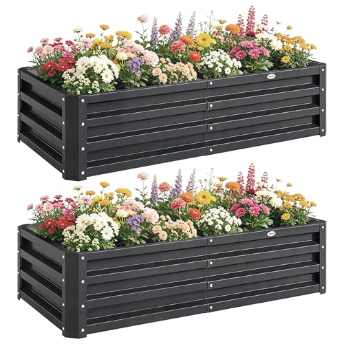 Outsunny Galvanized Raised Garden Bed, 4' x 2' x 1' Metal Planter Box, for Growing Vegetables, Flowers, Herbs, Succulents, Gray - color: Gray, size: 4' x 2' x 1' (2 pc)
