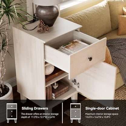 Modern Nightstand with Charging Station Set of 2 Drawer and Storage Cabinet End Table with Wood Leg for Bedroom Natural Wood Grain Beige - color: Beige Oak