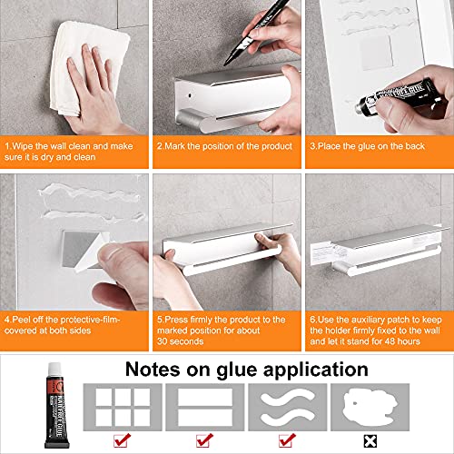 DUFU Paper Towel Holder Wall Mount for Kitchen, Silver | Self-Adhesive,Paper Towel Holder With Shelf for Bathroom, Anti-Rust Aluminum, No Drill or Wall-Mounted with Screws - color: Silver