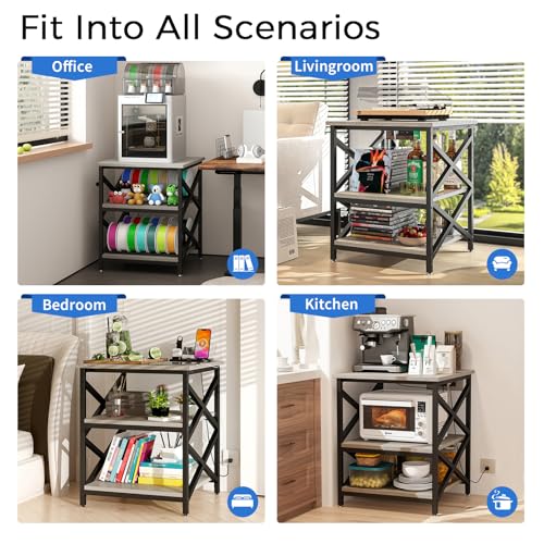 METYERRY 23.6"x23.6" Large Printer Stand with Power Outlet, 3 Tier Cart | Adjustable Shelf, Fits 3D Printers, Laser Printers and Heat Press, 200 lbs Heavy Duty, Industrial Wheels, Home Office - color: Greige