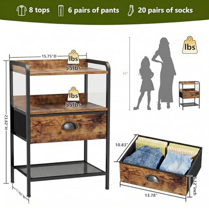 Nightstand with 1 Fabric Drawer, Side Table with Open Mesh Shelf, Bedroom Bedside Table with Storage, Fabric Drawer Dresser, Wood Top, Couch Side, Rustic Brown - color: Brown(1drawer), size: Set of 1