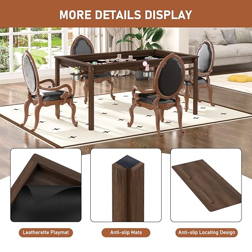 Yardenaler Solid Wood Board Game Table, Gaming & Dining Table with 58” x 33” Big Gaming Space and Removable Top, Seats 4 to 6 Players, Includes Leatherette Play Mat, 6 Cup Holders & Flush Pull Design - size: 63"L x 38.2"W x 30.4"H