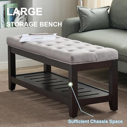 44" Entryway Bench with Shoe Storage, End of Bed Bench, Upholstered Ottoman Storage, 500 LBS Capacity for Entryway, Living Room, Hallway - color: Light Grey-1