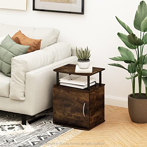 Furinno Jaya End Side Sofa Table/Nightstand with Door, Amber Pine/Black - color: Amber Pine/Black, size: 1-Pack