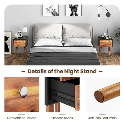 GOFLAME Nightstand with 2 Drawers, Small Wooden Side Table, Mid Century Modern Bedside Table with Storage, Compact End Table for Bedroom, Easy Assembly, Black & Natural - color: Black & Natural