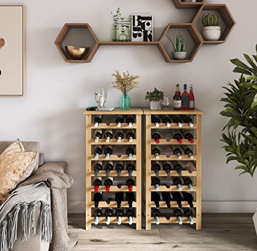 SMIBUY Bamboo Wine Rack, 28 Bottles Display Holder with Table Top, 7-Tier Free Standing Storage Shelves for Kitchen, Pantry, Cellar, Bar (Natural) - color: Natural