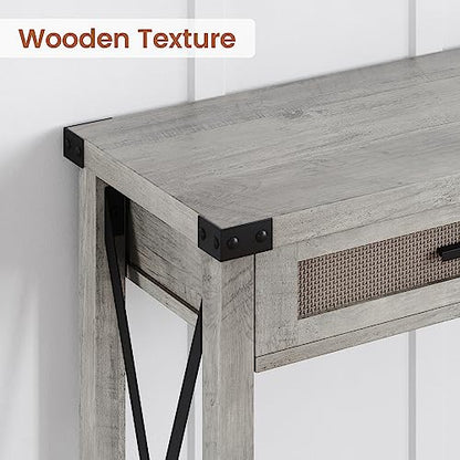 IDEALHOUSE Farmhouse Entryway Table, Grey Console Table with Rattan Drawers, 43" Sofa Table with Storage, Console Tables for Entryway, Living Room, Hallway, Foyer-Grey