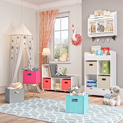 RiverRidge Folding Storage Bins - 2-pack of 10in Tall Taupe Cubes | Fabric Bins, Set of 2 Storage Cubes, Cut-out Handles, Playroom Closet Organizer, Collapsible Cubby with Bottom Board Insert - color: 2 Taupe 10in H Bins