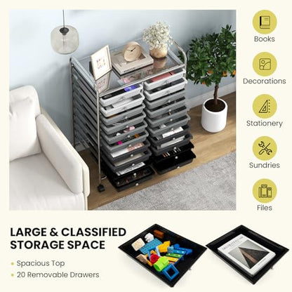 DREAMADE Rolling Cart with Storage Drawers, Utility Cart with Removable Plastic Drawers, Lockable Wheels, Art Cart for Classroom Organization Art Supplies Office Scrapbook (20 Drawers, Mixed-black) - color: Mixed-black, style: 20 Drawers