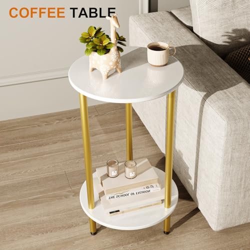 Round Side Table Set of 2, White Round End Table, 2-Tier Modern Accent Table, Small Bedside Table for Living Room-White - color: White, size: 2PC