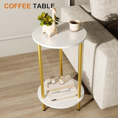 Round Side Table Set of 2, White Round End Table, 2-Tier Modern Accent Table, Small Bedside Table for Living Room-White - color: White, size: 2PC