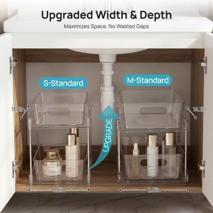 Vtopmart 2 Pack Larger Plastic Bathroom Under Sink Pull-Out Organizer (M-Standard) - color: Transparent, size: M-Standard (2 Pack)