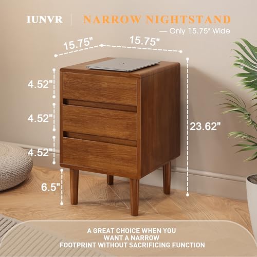 Nightstand with 3 Drawers Narrow Night Stand Solid Wood Bedside Table Mid Century Modern Nightstand Wooden End Table for Bedroom, Study, Office - color: Walnut-3d, size: 15.75''×15.75''×23.62''