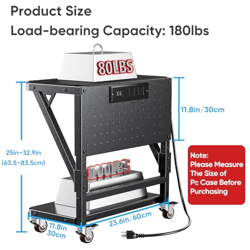 POKIPO Computer Tower Stand with Charge Station and USB Port,Pc CPU Holder Cart for Floor Carpet with Wheels,Heavy Duty Metal,Adjustable Height,Rolling Pc Printer Desktop Under Desk for Home Office