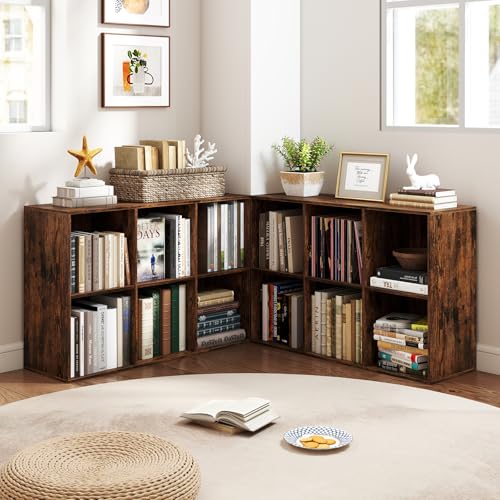 Giantex 6-Cube Bookcase, 3-Tier Cubby Bookshelf, Horizontal Vertical Display Rack with Anti-Tipping Kits, Modern Storage Organizer Shelf Unit for Living Room, Home Office, Rustic Brown | Horizontal Vertical Display Rack with Anti-Tipping Kits, Modern Stor