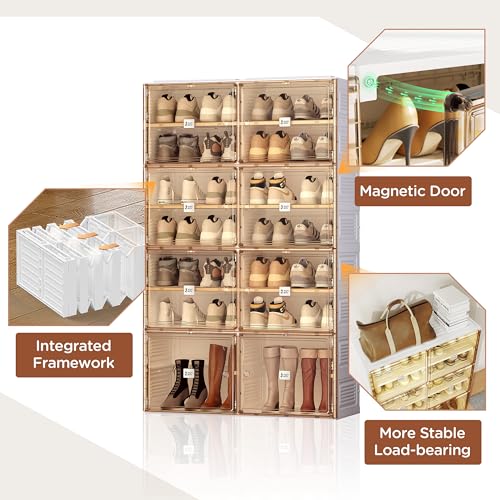 ANTBOX Portable Shoe Rack Organizer for Closet Entryway, Stackable Sneaker Storage Shoe Cabinet with Magnetic Clear Door, Large Plastic Storage containers Bins with Lids 7 Tiers 28 Pairs - size: 7 Tiers 28 Pairs
