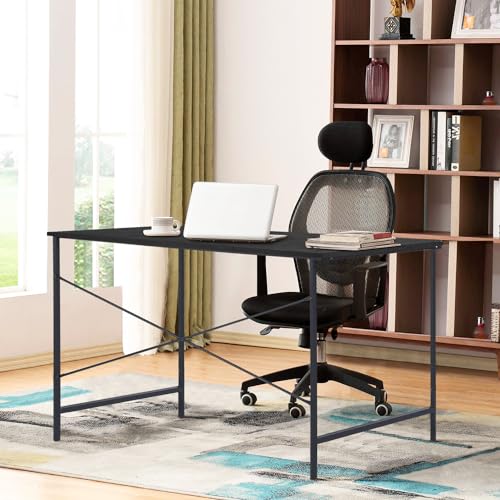 FurnitureR Home Office Desk 47.2-Inch, Simple Computer Desk with Sturdy Metal Legs, Multi-Purpose Writing Table for Students, Work, or Study, Black - color: Black