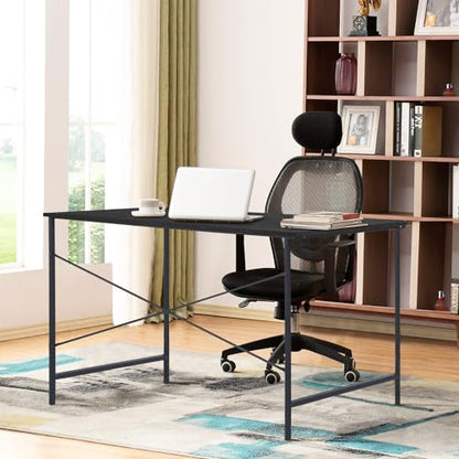 FurnitureR Home Office Desk 47.2-Inch, Simple Computer Desk with Sturdy Metal Legs, Multi-Purpose Writing Table for Students, Work, or Study, Black - color: Black
