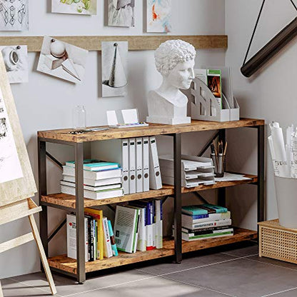 IRONCK Bookshelf Double Wide 55 in 3-Tier, Industrial Bookcases, Wood and Metal Bookshelves, Book Shelves for Home Office Decor Display - size: 55 In