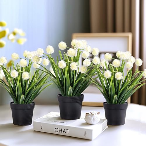 3 Pack Fake Small Plant in Pot Artificial Potted Flowers for Home Decor Fake Flower Plant Greenery Mini Faux Plant for Indoor Bedroom Living Room Office Shelf Bathroom Farmhouse Decor (Type 3) - color: Type 3