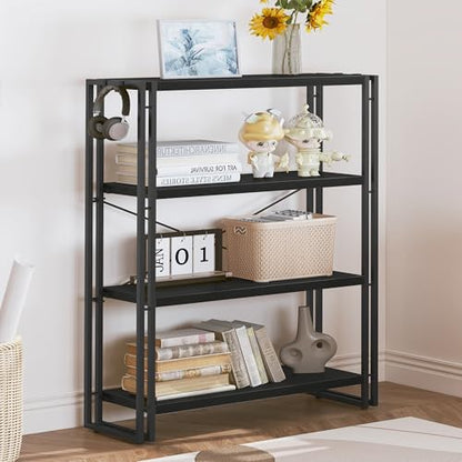 HCHQHS Bookshelf, 4-Tier Industrial Bookcase, Black Open Book Shelf, Freestanding Tall Bookshelves with Metal Frame - color: Black, size: 4-Tier (31.5"W x 44.5"H)