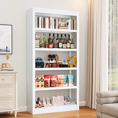 OSEILLC Bookcase, 5-Shelf Heavy Duty Metal Bookcase, Adjustable Bookshelf with Large Capacity, Book Shelf for Home Office, Living Room, Garage (White) - color: White, size: 69"H x 31.5"W