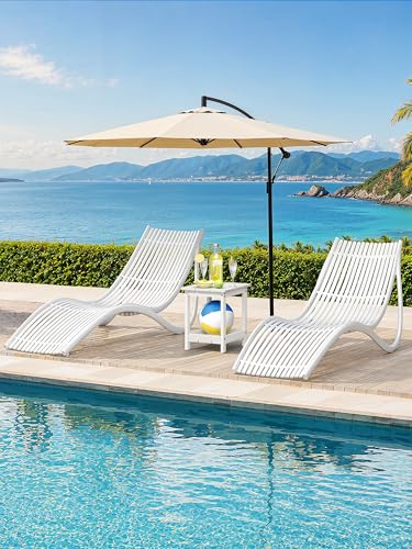 LUE BONA Small Outdoor Side Table, 2-Tier HDPE with Rail, White | Outdoor End Table with Rail for Patio, Deck, Poolside, Weather Resistant HDPE, Low Maintenance, Easy to Clean - color: White
