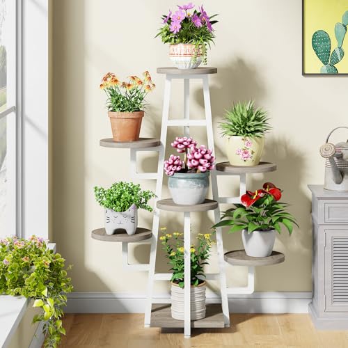 Tribesigns 7 Tier Plant Stand Indoor, Tall Plant Shelf for Multiple Plants, Wooden Corner Plant Pots Holder Rack Flower Stand Shelf Planter Organizer for Living Room Balcony Garden, Beige Brown - color: Beige Brown