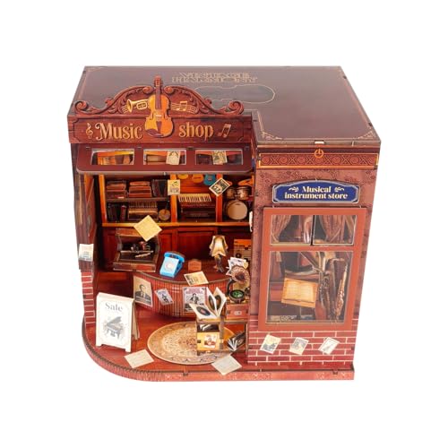 Music Shop 3D Wooden Puzzle, Book Nook Kit with LED Lights,3-Star Difficulty Craft Set for Adults & Teens, 4-6 Hours Relaxing Assembly,Unique Home Decor Birthday Gift for Music Lovers