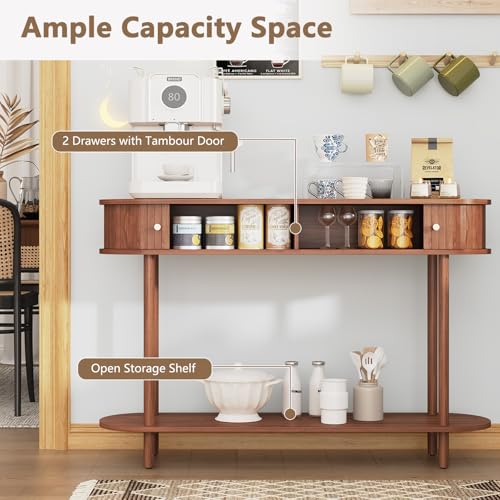 ARTPOWER 47.2" Modern Entryway Table with Wood Tambour Door, Accent Behind Couch Sofa Console with Storage, Fluted Side Table for Hallway, Living Room, Foyer, Brown - color: Brown