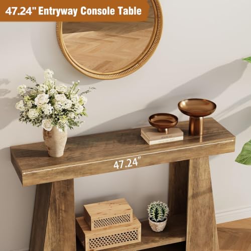47.24" Farmhouse Entryway Console Table, Narrow Sofa Table Behind Couch, Wooden Rectangular Entry Table with Storage Shelves for Entrance, Hallway, Living Room, Foyer