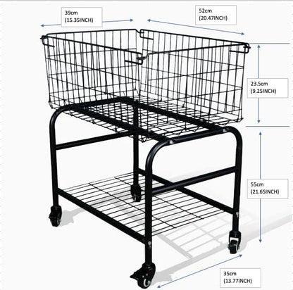 Rolling Laundry Basket with Wheels, 31" Height Heavy Duty 2-Tier Metal Wire Laundry Cart, Foldable Hamper with Industrial Wheels & Brakes for Clothes, Bedroom, Dorm, Apartment, Black - color: black