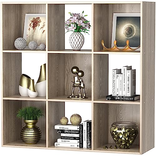 9 Cube Storage Shelf Organizer, Wood Bookshelf Organization Unit, Cube Shelves for Home Office Bedroom Living Room, Natural - color: Natural, size: 9 Cube