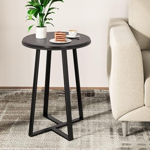 Dorriss Round End Table, Small Side Table Black Color MDF Top, Metal Frame Black, Tall End Side Table for Bed Room, Coffee Tea End Table for Living Room(Round Black) - color: Round Black