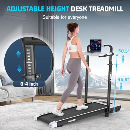 FUNMILY Upgrade Walking Pad Folding Treadmill with 12%/15% Incline & Handle Bar, 3.5HP Foldable Under Desk Compact Treadmills for Home/Office/Gym, 400+lb Capacity, Shock Absorption - color: White