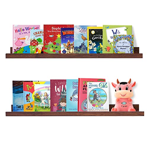 AZSKY Floating Picture Ledge 36 Inch Wall Mount Floating Shelves Long Wood Floating Book Shelves for Kids Room Wall Shelves for Bathroom Decor Deep Walnut Set of 2 - color: Deep Walnut, size: 36in set 2