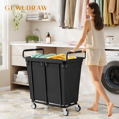 Gewudraw Medium Laundry Hamper with Wheels, 250L, Black | Rolling Laundry Basket, Heavy Duty Rolling Laundry Cart with Handle, Steel Frame, Waterproof Liner, 66 Gallons - color: Black, size: 1-Section-250L