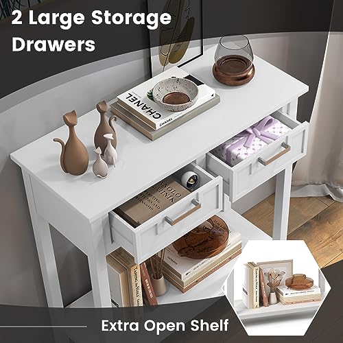 GOFLAME Console Table with 2 Drawers, 31” Entry Table with Storage Shelf, Modern, Narrow Sofa Table for Living Room, Hallway, Entrance (White)