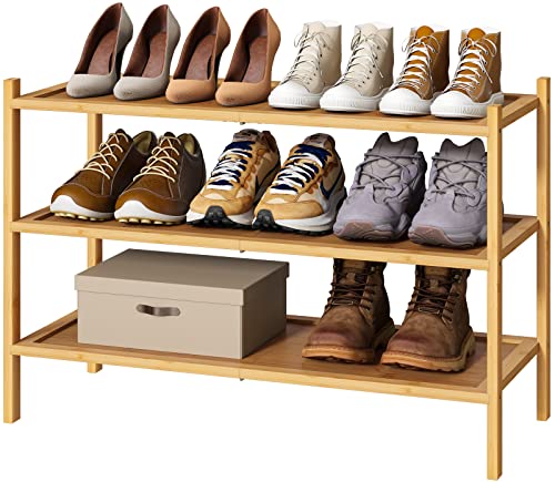 kiplant 3-Tier Shoe Rack for Closet, Bamboo Wood Shoe Rack for Indoor & Outdoor, Stackable Shoe Organizer for Entryway (Natural, 3-Tier) - color: Natural, size: 3-Tier