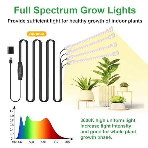 Four Head 8.6 Inches LED Grow Light Strips, Grow Lights for Indoor Plants Full Spectrum 3000K, 104 LEDs Plant Light with 10 Dimmable Levels, 3/9/12H Timer for Seedling Succulent and Plant Shelf - size: 8.6Inch 4 Head 1 Pack