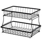 HOSY 2-Tier Metal Fruit Basket, 14-in Rectangle Black Standing Storage Rack | All-Metal, Removable Design, Tool-Free Assembly, Versatile Kitchen Countertop Organizer, Vegetables, Breads, Seasonings - size: 14-inch