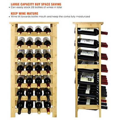 SMIBUY Bamboo Wine Rack, 28 Bottles Display Holder with Table Top, 7-Tier Free Standing Storage Shelves for Kitchen, Pantry, Cellar, Bar (Natural) - color: Natural