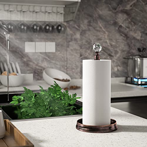 Kasunto Paper Towel Holder (with Crystal Ball) Steel Paper Towel Holder countertop，Paper Towel Holder Stand for Kitchen Countertops, Bars & Dining Tables,Fits Standard & Jumbo Rolls,Oil Rubbed Bronze - color: Oil Rubbed Bronze