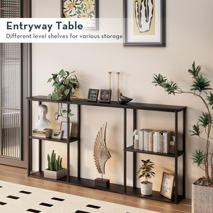 WOHOMO Black Console Table, 3-Tier Small Entryway Table, Long Sofa Table for Hallway, Living Room (63 inch) - color: Black, size: 63"